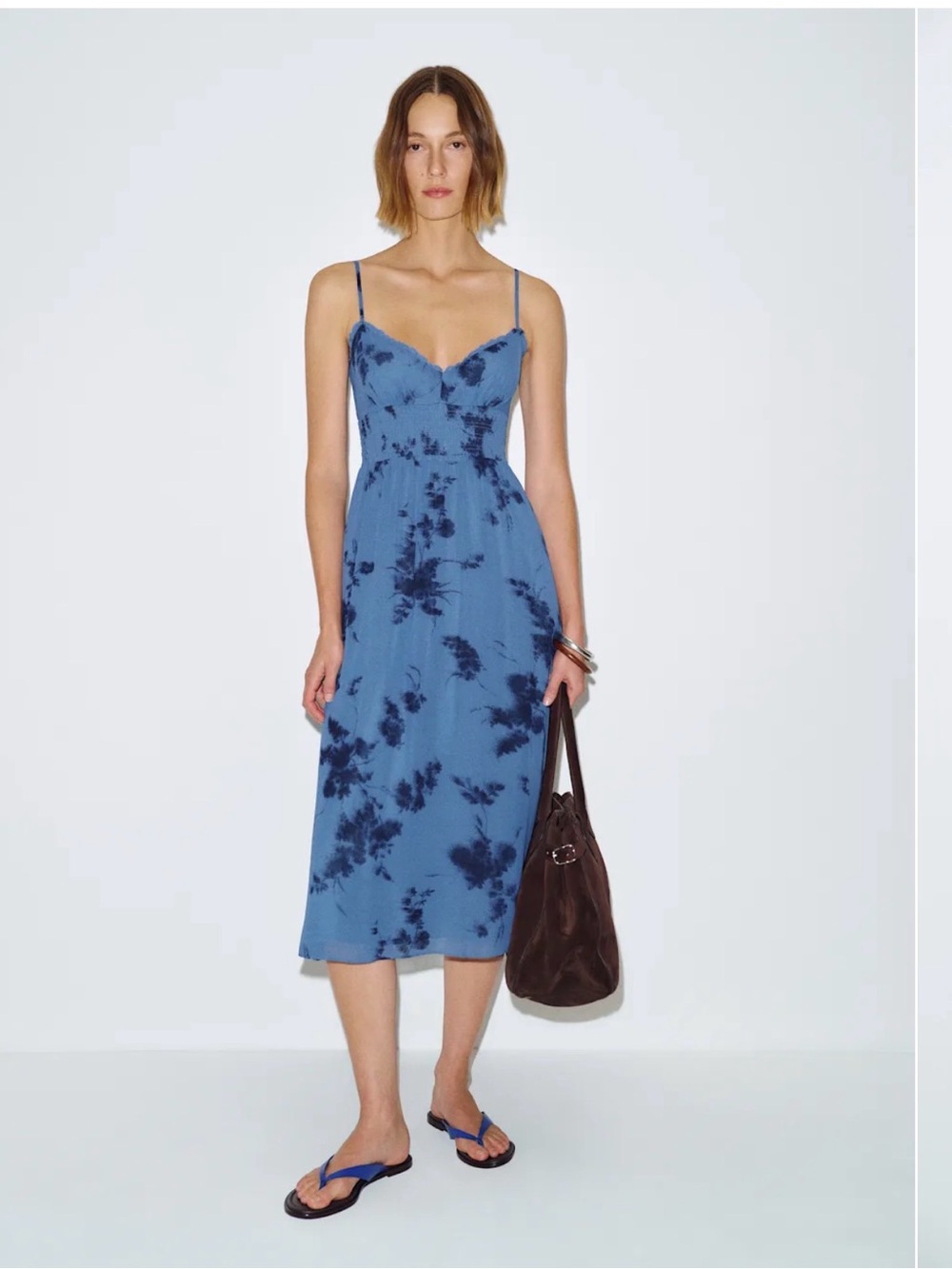Reformation Blue Tie-Dye Slip Midi Dress